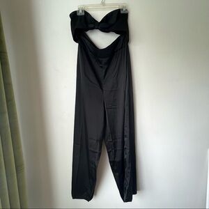 Princess Polly Black Satin Strapless Cut Out Cropped Jumpsuit 10